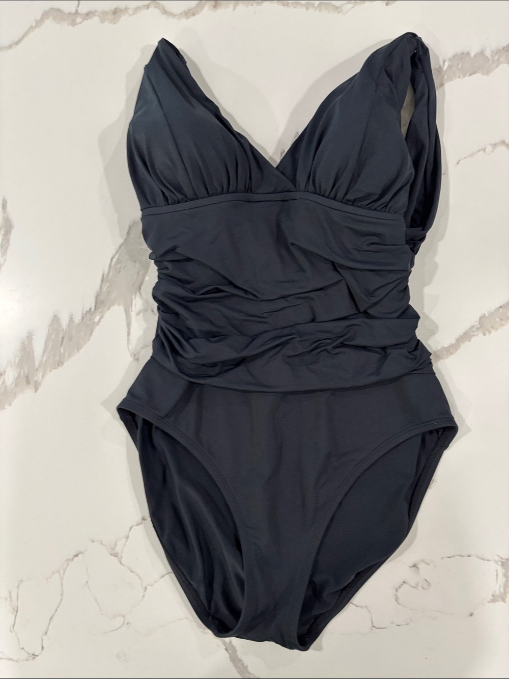 La Blanca Black Ruched V-Neck One-Piece Swimsuit